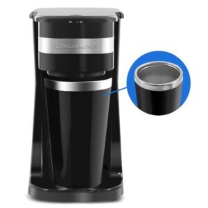 Elite Gourmet EHC111A Personal Single-Serve Compact Coffee Maker Brewer Includes 14Oz. Stainless Steel Interior Thermal Travel Mug, Compatible with Coffee Grounds, Reusable...