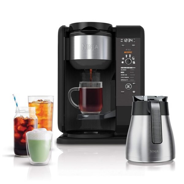 Ninja Hot and Cold Brewed System, Tea & Coffee Maker, with Auto-iQ, 6 Sizes, 5 Styles, 5 Tea Settings, 50 oz Thermal Carafe, Frother, Coffee & Tea Baskets, Dishwasher Safe...