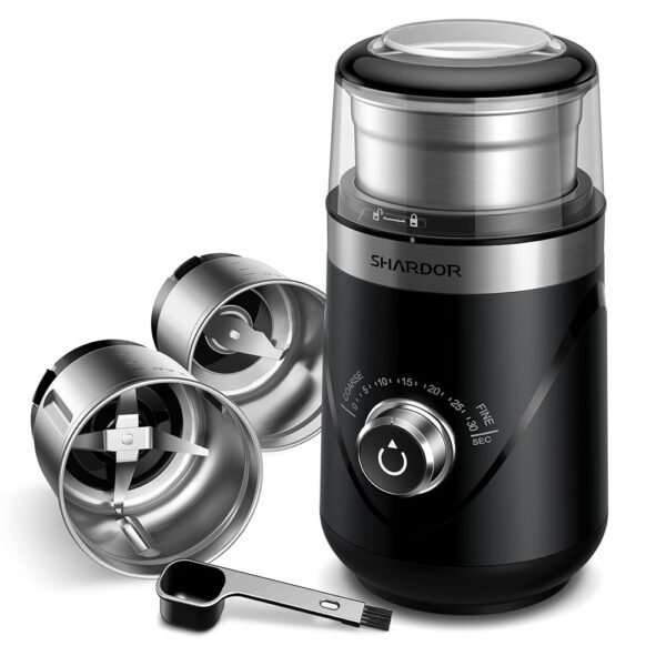 SHARDOR Adjustable Coffee Grinder Electric, Herb Grinder, Spice Grinder, Coffee Bean Grinder, Espresso Grinder with 2 Removable Stainless Steel Wet and Dry Bowl, Black