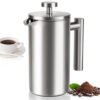 12 OZ French Press Coffee Maker, Sturdy Insulated Full Stainless Steel Coffee Press, Mini Small Camping French Presses Maker, 1-2 Cup Teapot for Kitchen Travel Elegant Silver 350ml