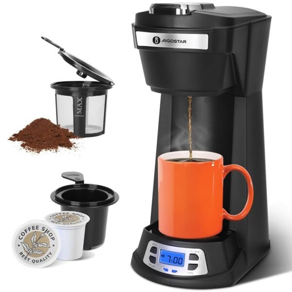 Aigostar Single Serve Coffee Maker for K Cup and Ground Coffee, 24H Timer, 6 to 14 Oz Brew Sizes, Single Cup Coffee Maker with Self-Cleaning, Fits Travel Mug, Fast Brewing... Aigostar Single Serve Coffee Maker for K Cup and Ground Coffee, 24H Timer, 6 to 14 Oz Brew Sizes, Single Cup Coffee Maker with Self-Cleaning, Fits Travel Mug, Fast Brewing...