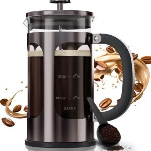 BAYKA French Press Coffee Maker 34 Ounce 1 Liter, Borosilicate Glass Stainless Steel Brewer, Large Portable Cold Brew Cafetera Teapot for Kitchen Travel Camping Coffee Bar...