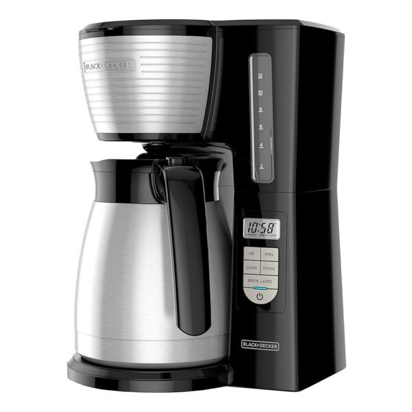 BLACK+DECKER 12-Cup Thermal Programmable Coffee maker, Brew Strength Selector, Auto-clean, Black and Silver
