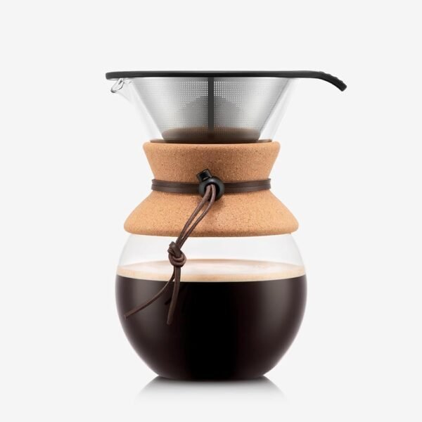 Bodum 34 Oz Pour Over Coffee Maker, High-Heat Borosilicate Glass with Reusable Stainless Steel Filter and Cork Grip - Made in Portugal Bodum 34 Oz Pour Over Coffee Maker, High-Heat Borosilicate Glass with Reusable Stainless Steel Filter and Cork Grip - Made in Portugal