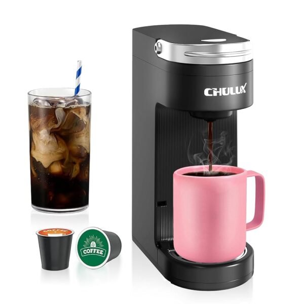 CHULUX Slim Single Serve Coffee Maker for K Pods, One Cup Coffee Maker Fits 7.3" Travel Mugs, Coffee Machine with 6 to 12oz Brew Sizes