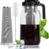 Cold Brew Coffee Maker - 64 Oz Heavy-Duty Glass Mason Jar Pitcher with Stainless Steel Filter, Leak-Proof Lid, Ergonomic Handle & Precision Pour Spout – Ideal for Iced Coffee,...