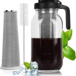 Cold Brew Coffee Maker - 64 Oz Heavy-Duty Glass Mason Jar Pitcher with Stainless Steel Filter, Leak-Proof Lid, Ergonomic Handle & Precision Pour Spout – Ideal for Iced Coffee,... Cold Brew Coffee Maker - 64 Oz Heavy-Duty Glass Mason Jar Pitcher with Stainless Steel Filter, Leak-Proof Lid, Ergonomic Handle & Precision Pour Spout – Ideal for Iced Coffee,...