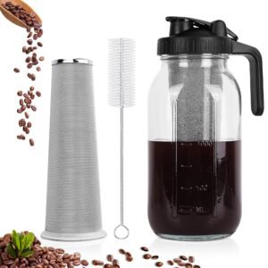Cold Brew Coffee Maker,64 oz Mason Jar Pitcher with Stainless Steel Filter, Pour Spout Handle Lid, Heavy Duty Glass Airtight & Leak-Proof Pitcher for iced coffee Tea Lemonade Cold Brew Coffee Maker,64 oz Mason Jar Pitcher with Stainless Steel Filter, Pour Spout Handle Lid, Heavy Duty Glass Airtight & Leak-Proof Pitcher for iced coffee Tea Lemonade