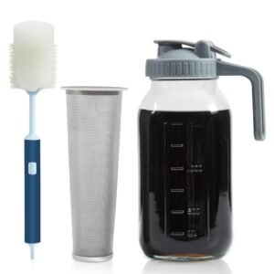 Cold Brew Coffee Maker,64oz Food Grade Glass Cold Brew Pitcher,Strong Sealing Cold Brew Maker With Fine Filter,Cold Brew Coffee Pitcher For Ice Tea&Fruit Drinks,Easy To Wash...