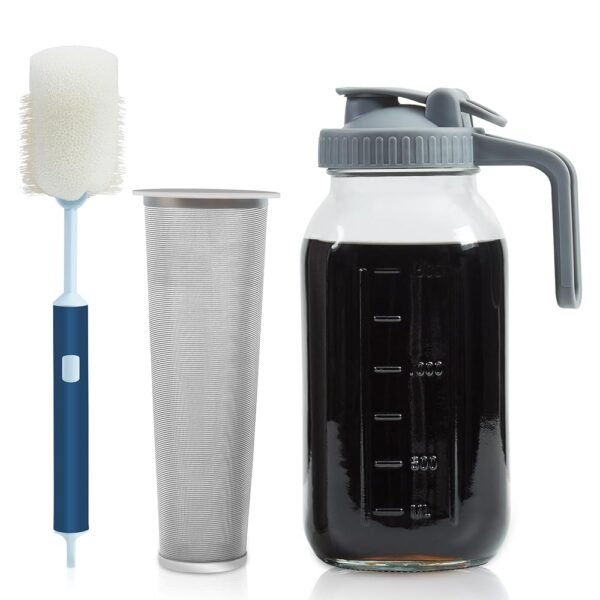 Cold Brew Coffee Maker,64oz Food Grade Glass Cold Brew Pitcher,Strong Sealing Cold Brew Maker With Fine Filter,Cold Brew Coffee Pitcher For Ice Tea&Fruit Drinks,Easy To Wash...