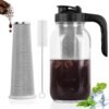 Cold Brew Coffee Maker Pitcher, 64 Oz Heavy Duty Glass Mason Jar Pitcher with V-shaped Pour Spout Handle Lid,Stainless Steel Filter for Iced Coffee,Iced tea,Fruit...