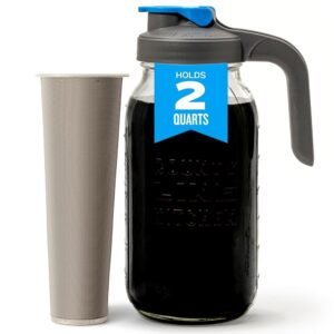 County Line Kitchen Glass Cold Brew Coffee Maker with Lid - Wide Mouth, 2 Quart (64 oz) - Heavy Duty, Leak Proof - Sun & Iced Tea Pitcher, Cold Brew Coffee, Breast Milk Storage,...