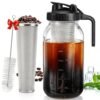 DWTS DANWEITESI Cold Brew Coffee Maker 64 oz,2-Quart Wide Mouth Cold Brew Maker with Stainless Steel Cold Brew Filter-Mason Jar Pitcher with Lid and Spout for Coffee,Iced Coffee...
