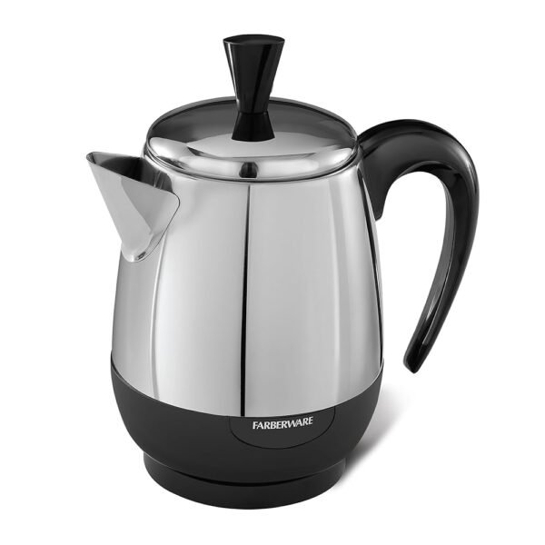 Farberware Electric Coffee Percolator, FCP240, Stainless Steel Basket, Automatic Keep Warm, No-Drip Spout, 4 Cup Farberware Electric Coffee Percolator, FCP240, Stainless Steel Basket, Automatic Keep Warm, No-Drip Spout, 4 Cup