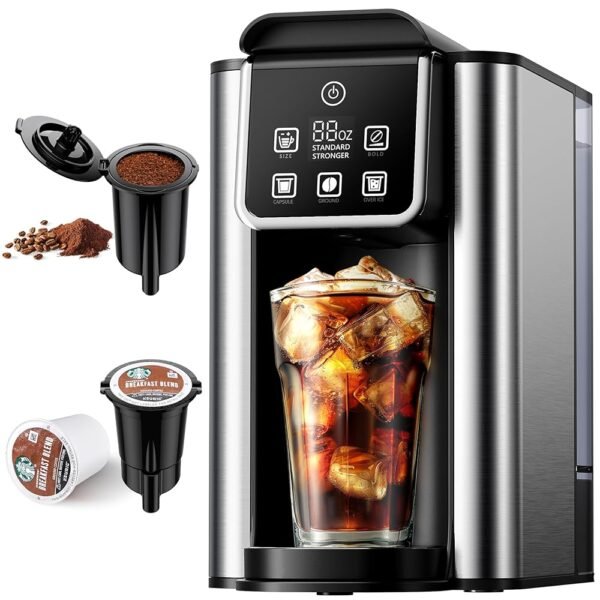 Hot & Iced Coffee Maker with Bold Setting, Single Serve Coffee Maker for K Cup and Grounds, 6-14 oz Brew Sizes, 50 oz Removable Water Tank, One Cup Coffee Machine with Reusable...