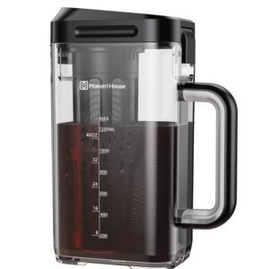 Maestri House Compact Cold Brew Coffee Maker, 41oz Iced Tea and Coffee Maker Brewer Space Saving Tritan Pitcher, 350 Mesh Filter, 100% Leak-Proof (Black)