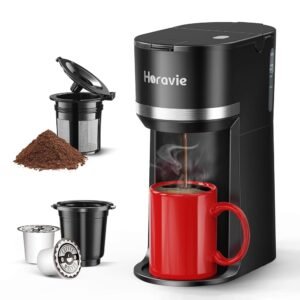 Mini Single Serve Coffee Maker for K Cup and Ground Coffee, Fast Brew One Cup Coffee Machine with Descaling Reminder and Water Window, 6 to 12 oz. Brew Sizes, Black