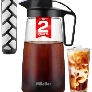 Mueller Cold Brew Coffee Maker, 64 oz Tritan Fortified Pitcher, Pour Spout Handle Lid, Resilient & Leak-Proof for Iced Coffee Tea Mueller Cold Brew Coffee Maker, 64 oz Tritan Fortified Pitcher, Pour Spout Handle Lid, Resilient & Leak-Proof for Iced Coffee Tea