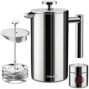 MuellerLiving French Press Coffee Maker 34oz, Stainless Steel French Press Coffee, 4 Filter Heat Resistant Double Insulated, Rust-Free, Food Grade, Dishwasher Safe Coffee Pot MuellerLiving French Press Coffee Maker 34oz, Stainless Steel French Press Coffee, 4 Filter Heat Resistant Double Insulated, Rust-Free, Food Grade, Dishwasher Safe Coffee Pot