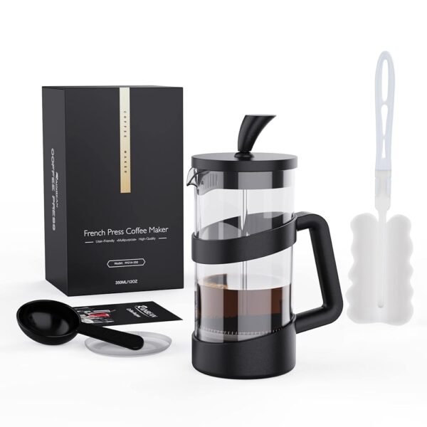 RAINBEAN Mini French Press Coffee Maker 12 oz, Heat Cold Coffee Brewer Camping Coffee Press Pot, Small French Press and Coffee Presses 350 ml, Tea and Frothed Milk Press (Black,...