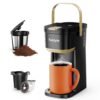 Single Serve One Cup Coffee Maker, for K Cups and Grounds, Mini Coffee Maker with Portable Handle, 6 to 12 Oz Brew Size, for Travel, Camping, Office, RV and Dorm, Black and Gold Single Serve One Cup Coffee Maker, for K Cups and Grounds, Mini Coffee Maker with Portable Handle, 6 to 12 Oz Brew Size, for Travel, Camping, Office, RV and Dorm, Black and Gold