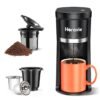 Small Single Serve Coffee Maker, Fast Brew One Cup Coffee Machine for K Cup and Grounds, 6 to 12 oz. Brew Sizes, Capsule Coffee Machine with Descaling Reminder and Viewing Tank,...