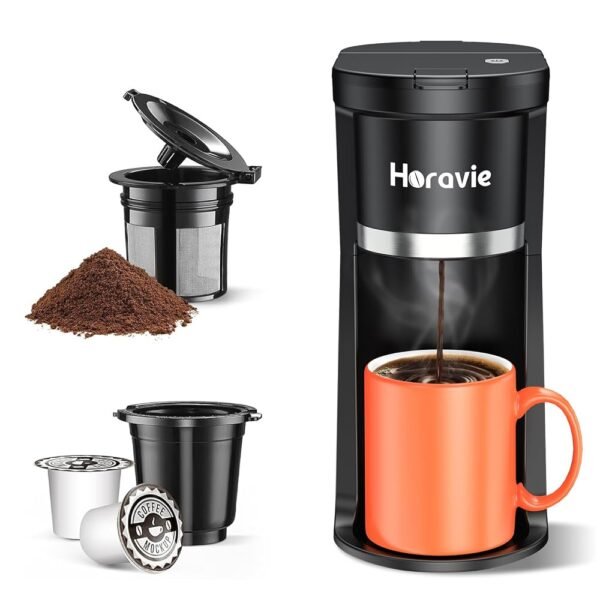 Small Single Serve Coffee Maker, Fast Brew One Cup Coffee Machine for K Cup and Grounds, 6 to 12 oz. Brew Sizes, Capsule Coffee Machine with Descaling Reminder and Viewing Tank,...