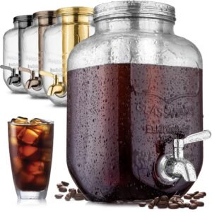 Zulay Kitchen 1 Gallon Cold Brew Coffee Maker - Large Iced Tea & Cold Brew Pitcher with Extra-Thick Glass & Stainless Steel Infuser - Cold Brew Coffee Maker with Airtight Lid &...